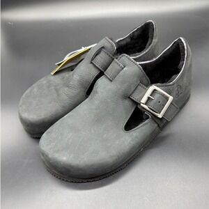 Bioline Italy Black Leather Shearling‎ Lined Clogs Vibram Sole EU 40 NWT
